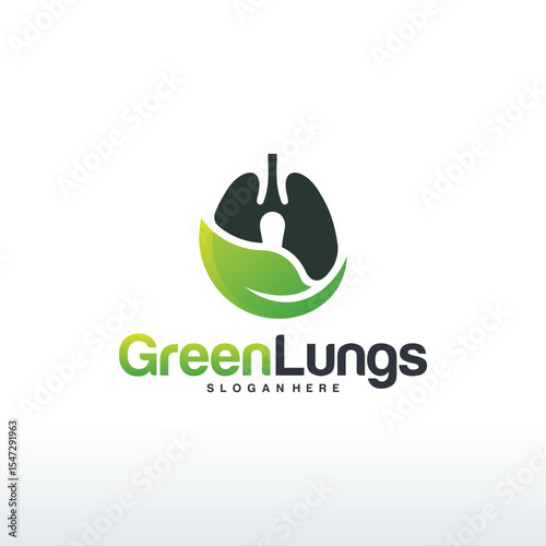 Set of Green Lung care logo designs vector, Eco Lungs logo concept vector, Lungs Health logo template