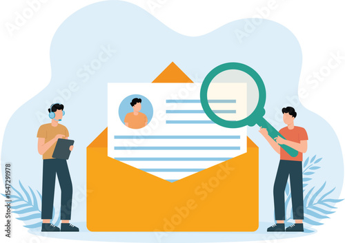 Job Email,Young male character office worker working with
