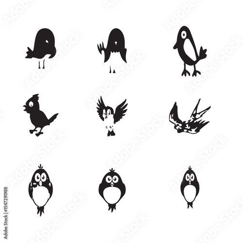 Smile Black and White Birds Vector set