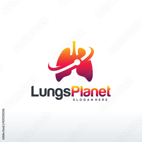 Lungs Planet logo designs concept vector, Lungs shield logo, Lungs Care logo template
