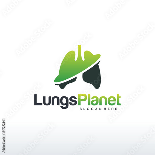 Lungs Planet logo designs concept vector, Lungs shield logo, Lungs Care logo template
