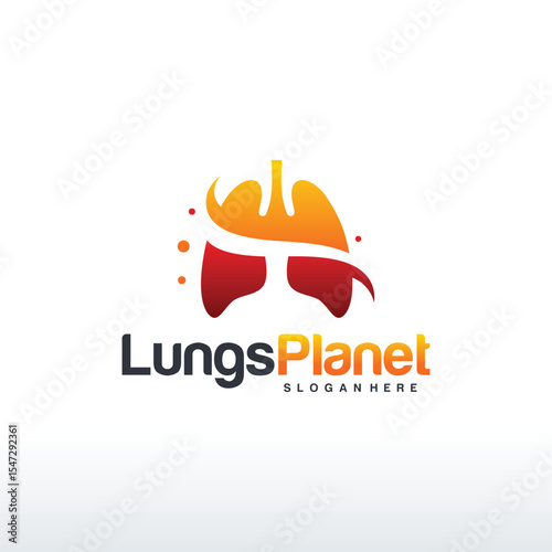Lungs Planet logo designs concept vector, Lungs shield logo, Lungs Care logo template