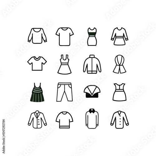 minimal outline clothing icons vector set