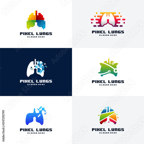 Set of Digital Lungs, Pixel Lungs logo designs concept, design concept, logo, logotype element for template