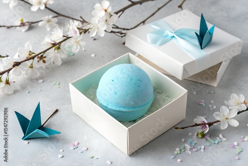Luxurious Blue Bath Bomb in Gift Box with Origami Decor for Relaxation