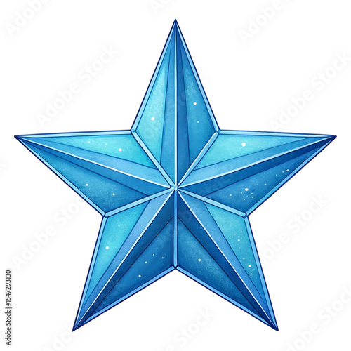 Blue crystal star watercolor illustration