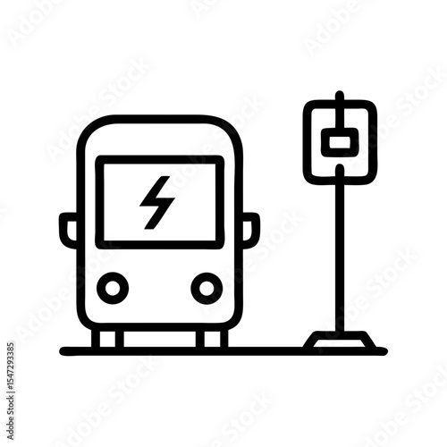 Electric bus charging at a station outlined icon for sustainable transport and smart city concept vector illustration