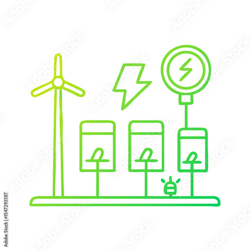 Renewable energy storage vector illustration of wind turbine system producing clean power for efficient battery bank concept