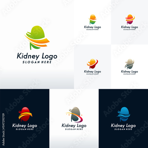 Set of Modern Kidney logo with Swoosh, Health Kidney logo designs vector
