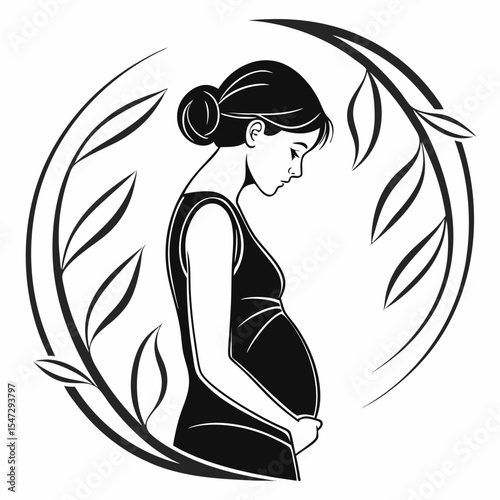 Pregnant Woman Silhouette – Black Vector Side View Motherhood Illustration