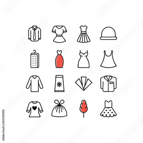minimal outline clothing icons vector set