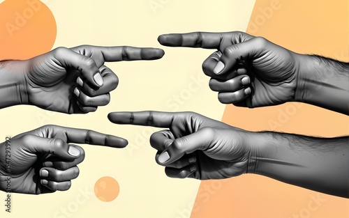 Halftone pointing hand collage. Mixed media direction hand gestures, pop art arrow pointing finger scrapbooking style compositions vector set. High quality
