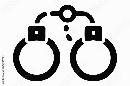 Simple black and white illustration of handcuffs.A straightforward, black and white graphic design of a pair of handcuffs.