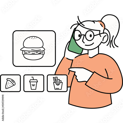 "Food Ordering Illustration, Menu Selection, Dining Choice, Customer Decision, Restaurant Design"

