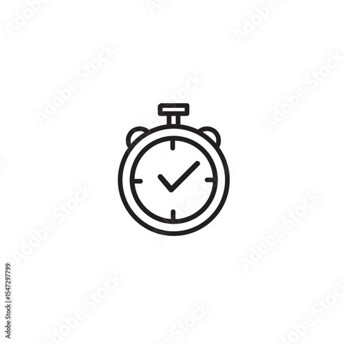 Timer with check mark symbolizing deadline accomplishment or successful completion of a task