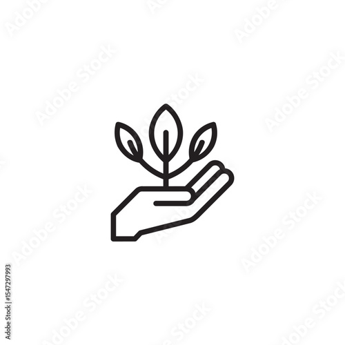 Hand holding sprout plant vector icon simple line design symbol