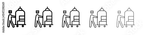Bellboy with luggage cart icon flat illustration set logo