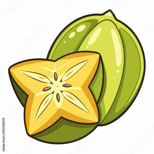 Star fruit carambola slice with detailed ridges and cross sectional view