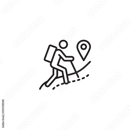 Hiker with backpack following a marked trail destination location outline icon