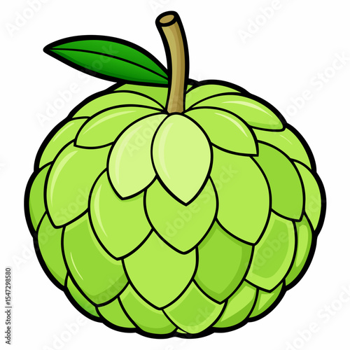 Simple line art illustration of a whole custard apple with its leafy top