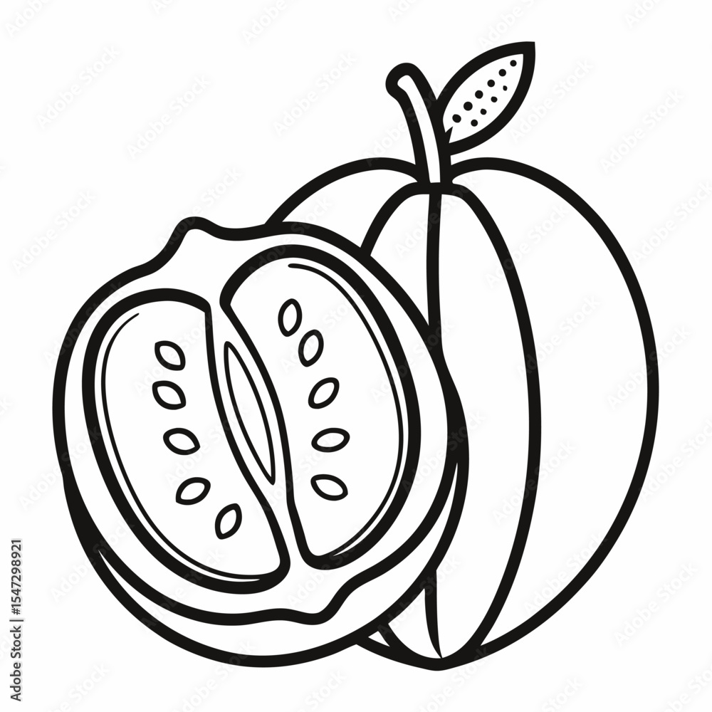 Obraz premium Outline icon of an ackee fruit with its seeds clearly visible