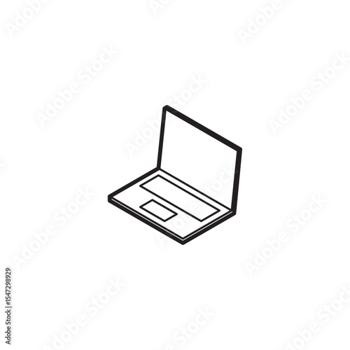 Minimalist isometric laptop illustration computer outline style black and white design