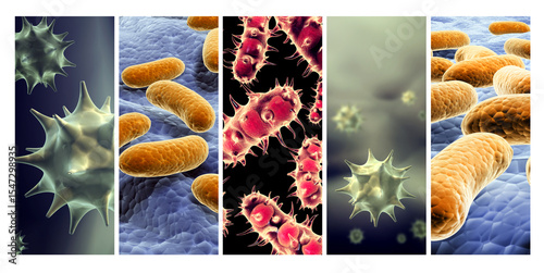 Schilderij op canvas Collection banners with pathogenic bacterias and viruses