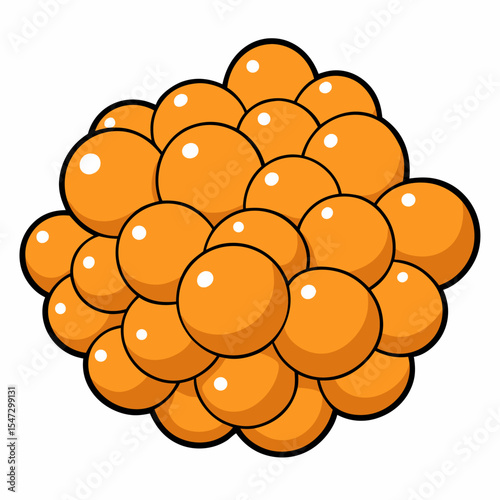 Detailed outline of a cluster of ripe cloudberries with leaves and stems