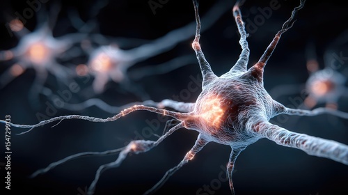 Neurotransmitter imbalance affects dopamine pathway concept. Detailed view of neurons showcasing their intricate structures.