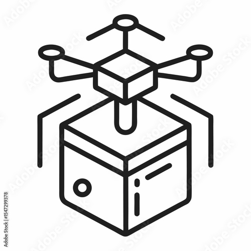 Outline icon of a smart drone delivering a package box