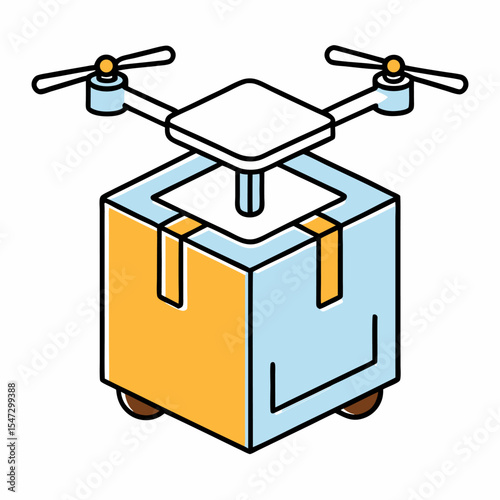 Outline icon of a smart drone delivering a package box