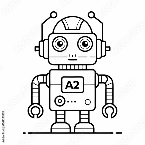 Modern ai robot assistant device depicted as a clean line art illustration on a white background