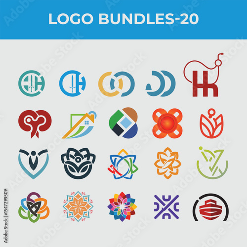 Twenty diverse modern logo designs for branding corporate identity and business ventures