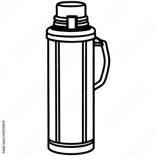 Tall thermos bottle with handle line drawing illustration
