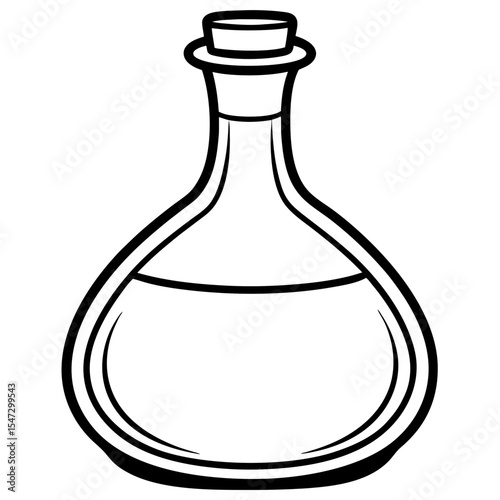 Glass potion bottle illustration in black and white