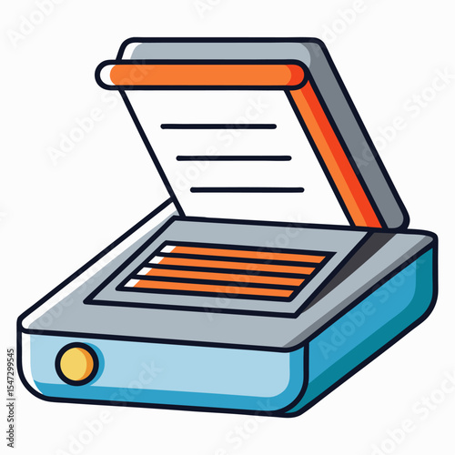 Modern line art illustration of a digital file scanner with clean design elements