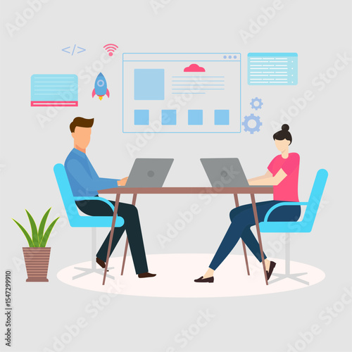 Web development team working on website launch Illustration