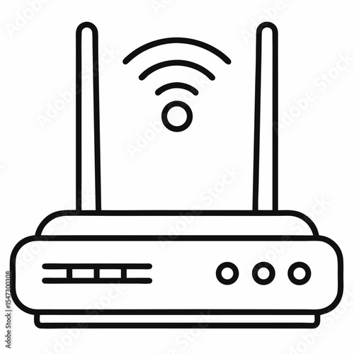 Simple line art icon of a wireless router on a clean white background