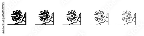 Bucket wheel excavator icon flat illustration set logo