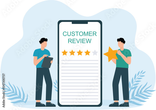 Customer Review,People Characters Giving Five Star Feedback, customer review concepts
