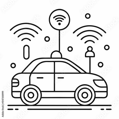 Modern self driving car sensor device depicted in a clean minimalist line art style