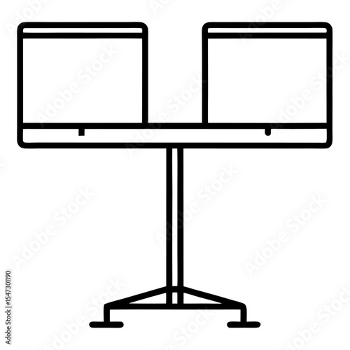 Minimalist dual monitor stand vector graphic for workspace setup