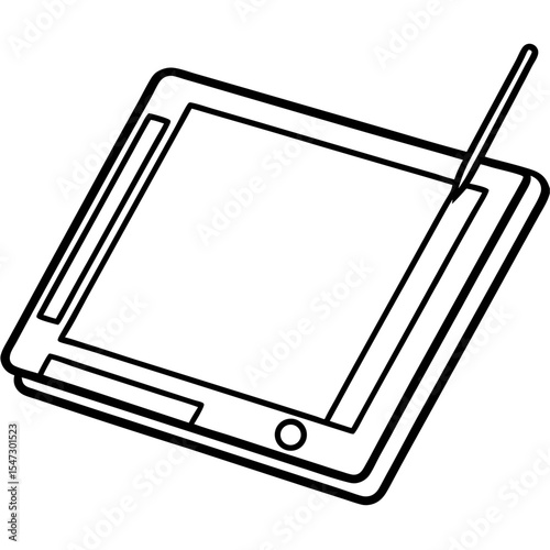 Modern line art illustration of a graphics tablet on a clean white background