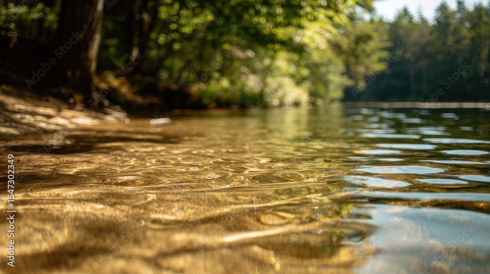 Fototapeta premium A Lake With A Sandy Bottom Lit By The Sun