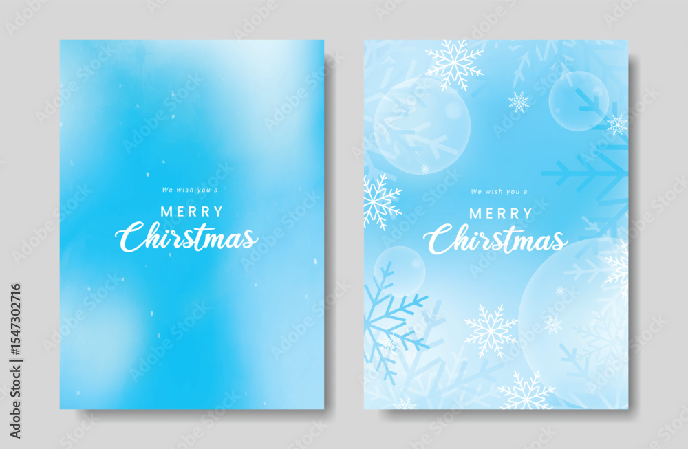 Fototapeta premium Abstract winter season gradient poster background set. Minimalist cover with snowflake on blue background. Modern Christmas wallpaper design for festival, card, promotion, Happy New Year, ads.
