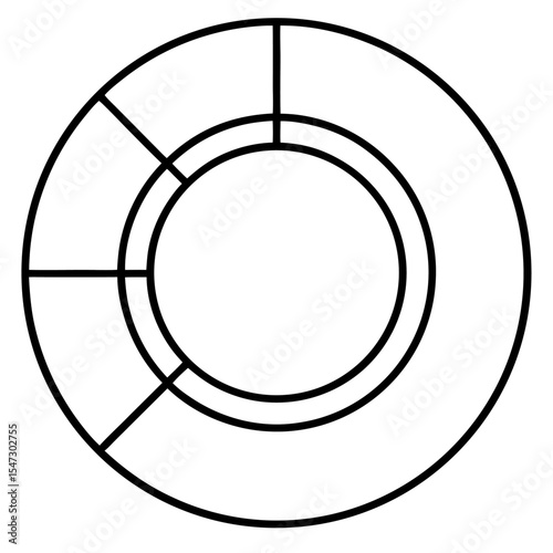 Minimalist three segment donut chart with clean line graphics for data visualization