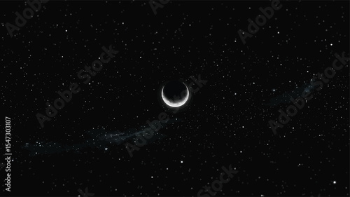 crescent moon over starry night sky with glowing nebula and cosmic clouds in deep space – astronomy and celestial background