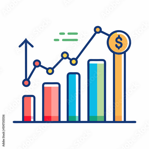 Financial profit growth line graph with a clear upward trend and distinct line ending