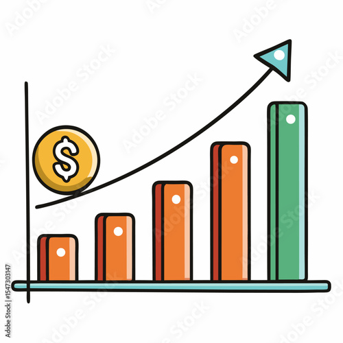 Conceptual outline of a rising profit trend with a clear line graph and endpoint