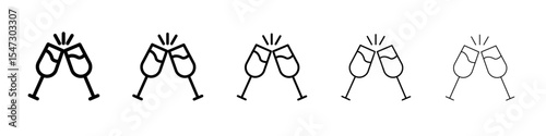 Champagne toast icon flat illustration set logo